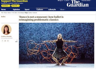 Clip from Guardian page showing a photo of a dancer in a squatting position