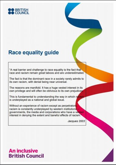 Cover of the Race Equality guide showing a rainbow ribbon