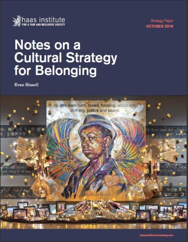 Cover of the report Notes on a Cultural Strategy for Belonging showing a large painting of a young black man with angel wings