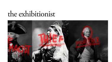 Screen grab of Exhibitionist wesbite showing a picture of Queen Victoria with 'Thief' spray painted over it along with other 19th century portraits spraypainted 'murderer' and 'white supremicist'