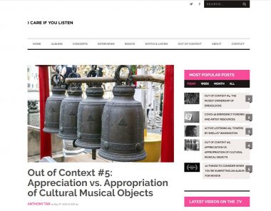 Webpage for the article with a photograph of Chinese gongs