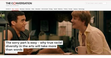 Screenshot of the Conversation article, showing a frame from Josh Thomas' comedy drama