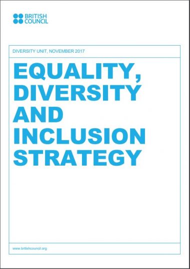 Cover of the British Council Equality, Diversity and Inclusion Strategy with blue text