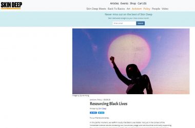 Screenshot from the Skin Deep website showing an illustration of a black woman with her fist raised