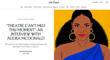 Screenshot of the New Yorker website with an illustration of Audra McDonald