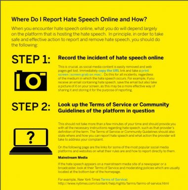 Screen shot of infographic of steps to take to report racism online