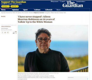 Screenshot of The Guardian article with a photo of Aileen Moreton-Robinson