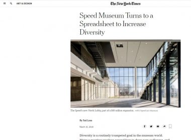 Screenshot of the New York Times article featuring a photo of the light-filled atrium of the Speed Museum's North Lobby