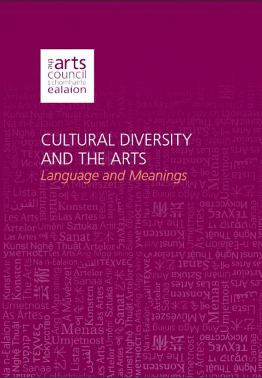 Screenshot of the report cover, featuring a magenta background with words in many different languages