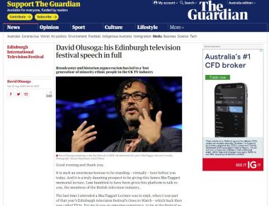 Screenshot of the article with a photo of David Olusoga