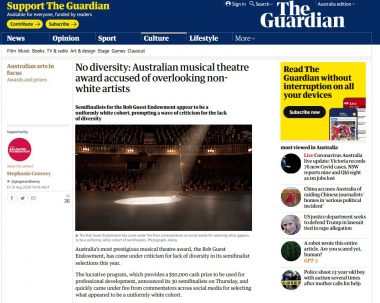 Screenshot of the article showing a photo of a spotlight on an empty stage