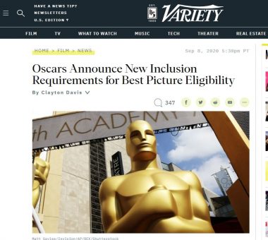 Screenshot of article showing a gold Oscars sculpture