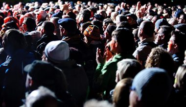 A crowded, outdoor audience.