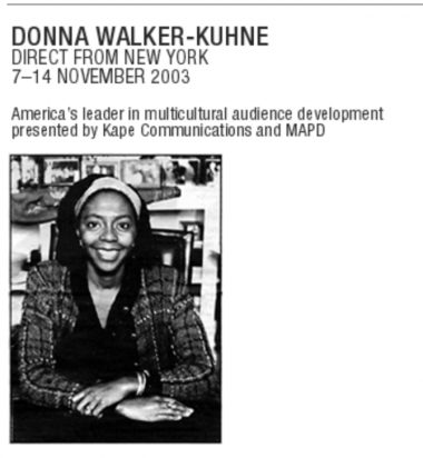 A screenshot of Donna Walker-Kuhne's 'Direct From New York' session with dates and event details