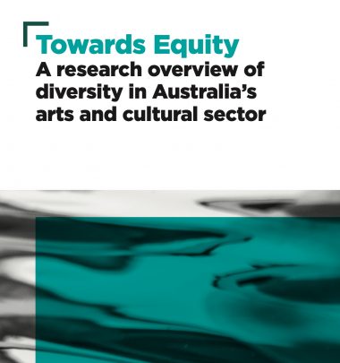 Title page of the Towards Equity Australia Council report - slightly abstract water swirl pattern overlaid with teal to create a sense of the elgaic and contemporary