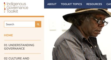 screenshot of the Indigenous Governance Toolkit website - has a sidebar with links to governance and different steps to cover the basics of this area of knowledge