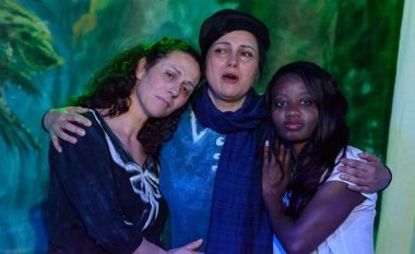 Three actors from three different cultural backgrounds perform as three sisters in the Chekhov play