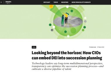 Screenshot of Deloitte article with a green illustration showing two women of colour, one pointing to the sky