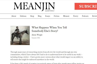 Screen shot showing the Meanjin article with an image of a man with a gun sitting on a horse